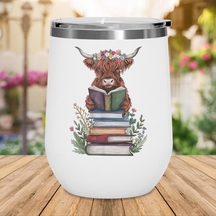 Cute Highland Cow With Book Floral Bookworm Librarian Book Wine Tumbler Cute Highland Cow With Book Floral Bookworm Librarian Book Wine Tumbler