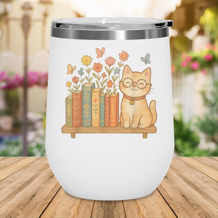 Cute Kawaii Cat Books Flowers Wine Tumbler