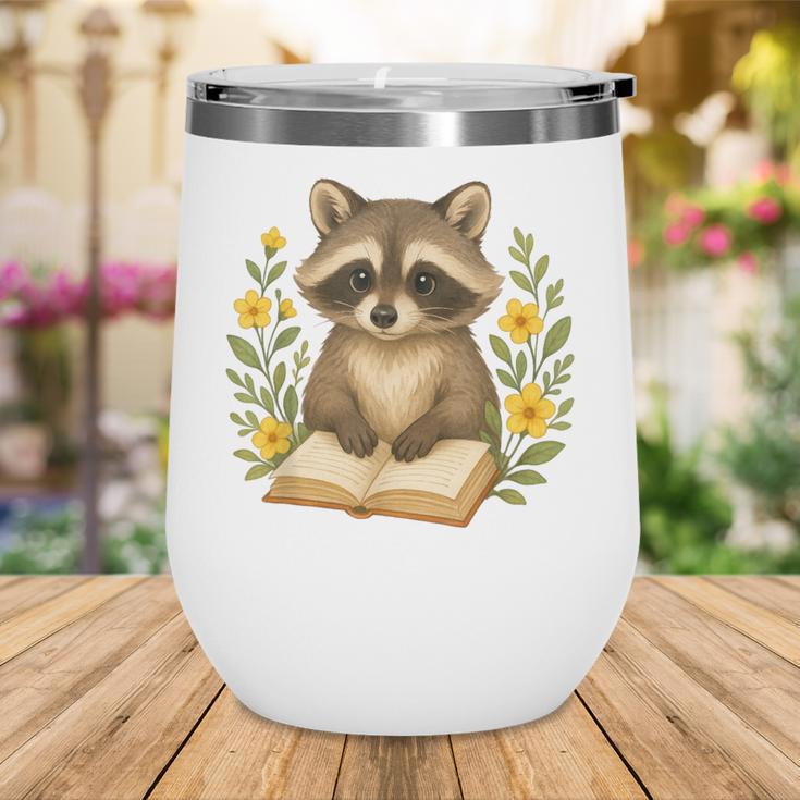 Cute Raccoon Reading Book Flowers Floral Wine Tumbler Cute Raccoon Reading Book Flowers Floral Wine Tumbler