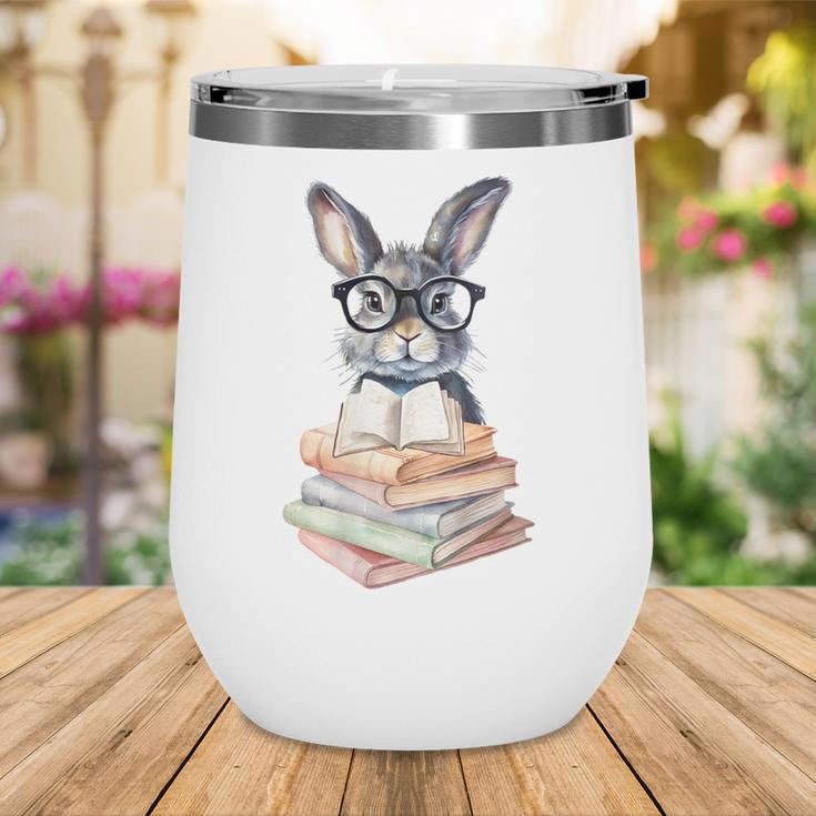 Cute Reading Bunny With Glasses Books Reader Book Bookworm Wine Tumbler