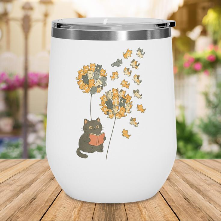 Cute Reading Cat With Kitten Dandelion Flowers Book Lover Wine Tumbler Cute Reading Cat With Kitten Dandelion Flowers Book Lover Wine Tumbler