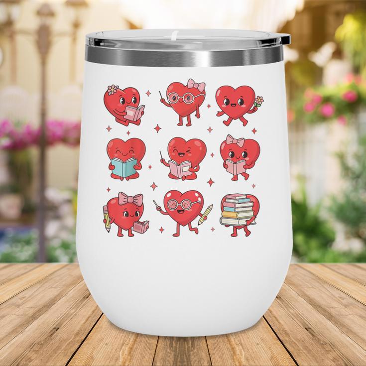 Cute Reading Hearts Valentine Day Book Lover Teacher Student Wine Tumbler