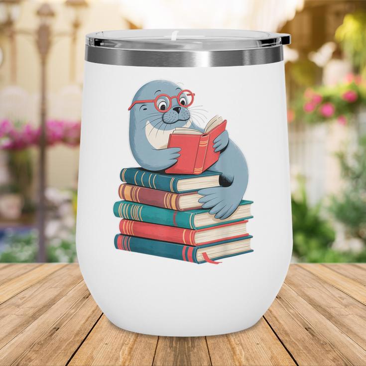 Cute Reading Seal On Books Book Lover Wine Tumbler