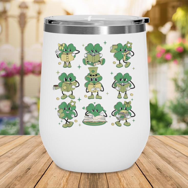 Cute Shamrock Reading Books St Patrick's Day Teacher Reading Wine Tumbler