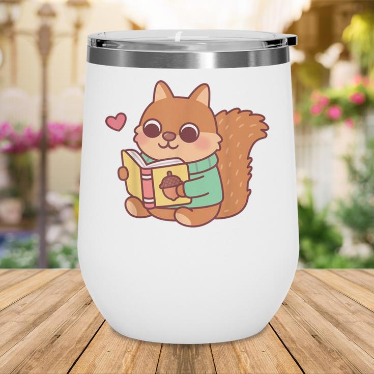 Cute Squirrel Reading A Book Lovers Anime Kawaii Women Kids Wine Tumbler