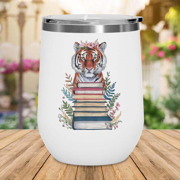 Cute Tiger With Book Floral Bookworm Librarian Book Lover Wine Tumbler Cute Tiger With Book Floral Bookworm Librarian Book Lover Wine Tumbler