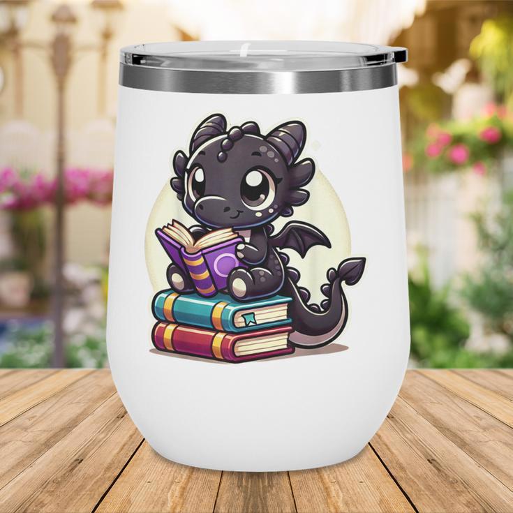 Dragon Reading A Book Cute Bookworm Book Lover Wine Tumbler
