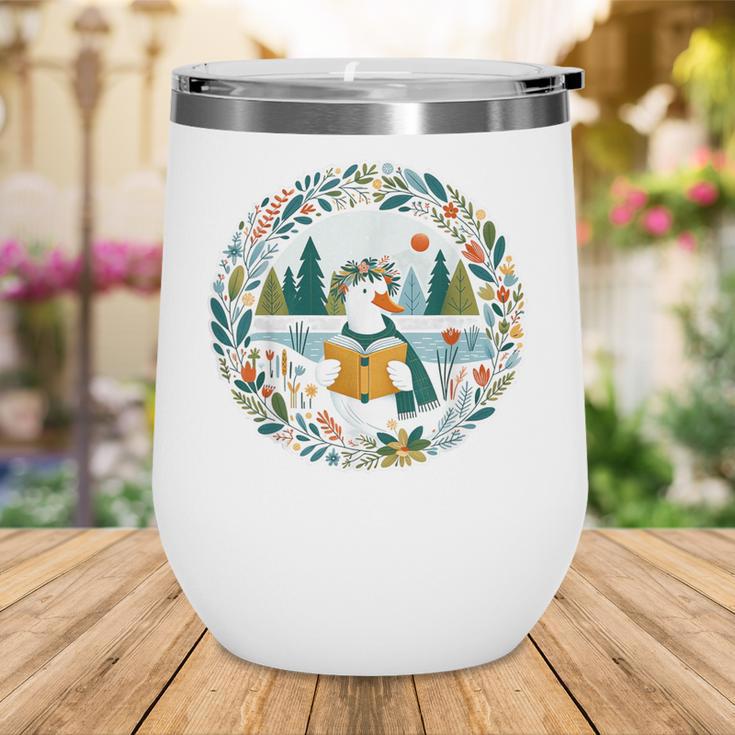 Duck Wilderness Book Reading Illustration Floral Wine Tumbler