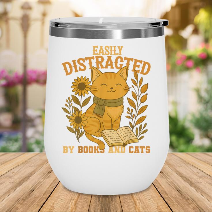 Easily Distracted By Cats And Books Cute Cat Book Lover Wine Tumbler