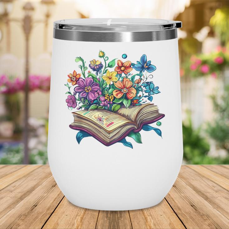 Enchanted Open Book With Blooming Flowers Wine Tumbler Enchanted Open Book With Blooming Flowers Wine Tumbler