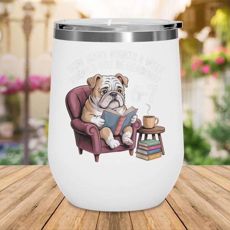 English Bulldog Dog Reading Book 67 Six Seven Meme Wine Tumbler