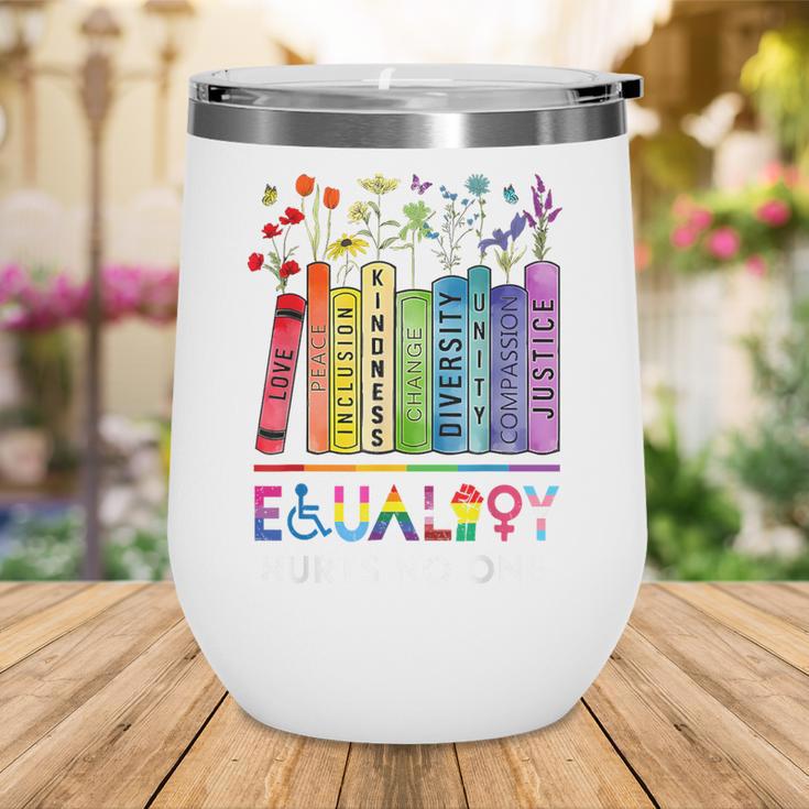 Equality Hurts No One Book Flower Rainbow Pride Month LGBTQ Wine Tumbler