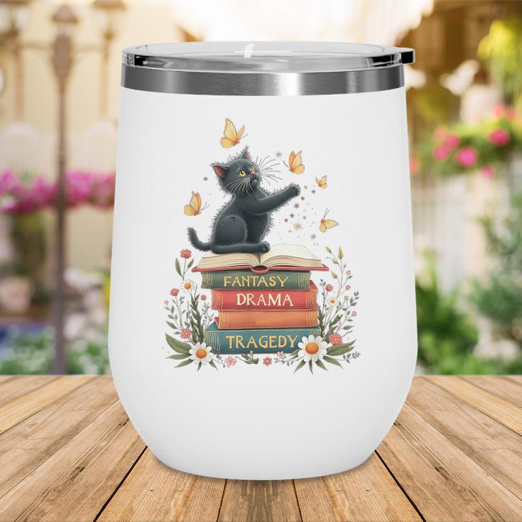 Fantasy Drama Tragedy Reading Lover Book Cat Humor Wine Tumbler