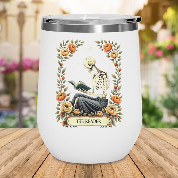 Floral Tarot Card The Reader Skeleton Reading Book Wine Tumbler