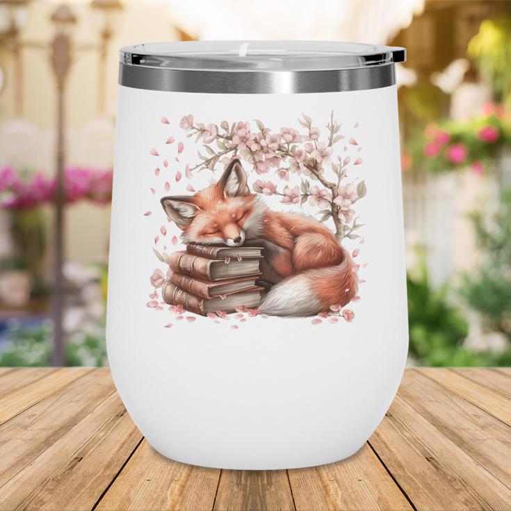 Fox And Book Lover Graphic For Women And Spring Pink Flower Wine Tumbler