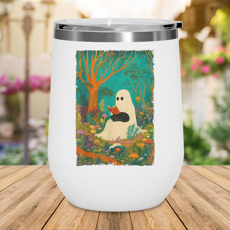 Groovy Ghost Reading Book Cat Halloween Ghost Teacher Wine Tumbler