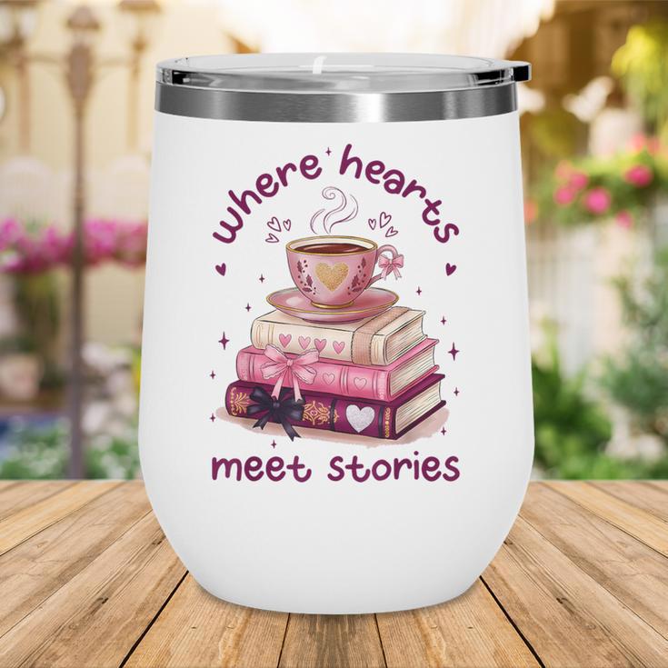 Where Hearts Groovy Meet Stories Coffee Books Valentines Day Wine Tumbler