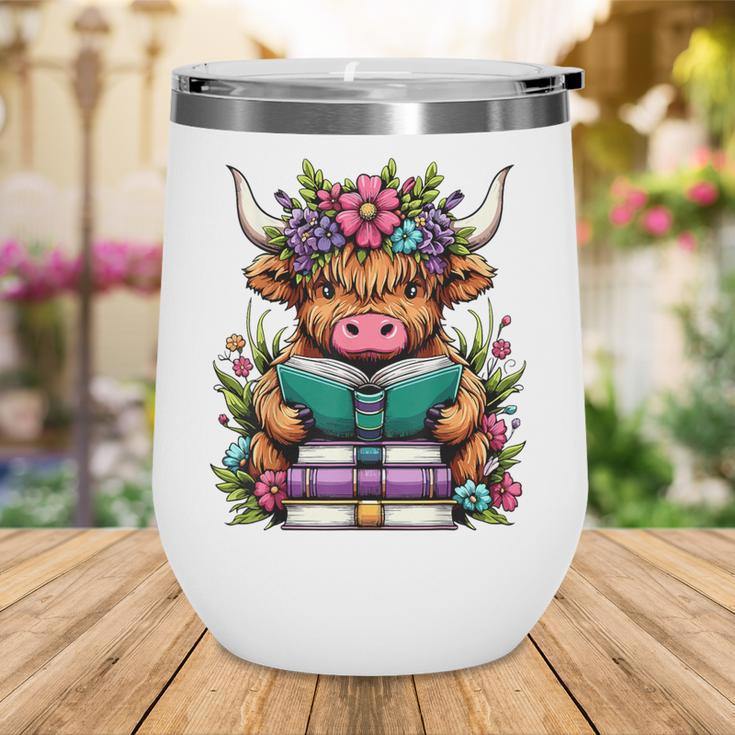 Highland Cow Book Floral Bookworm Wine Tumbler Highland Cow Book Floral Bookworm Wine Tumbler