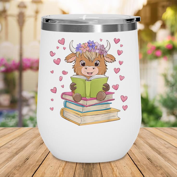 Highland Cow Reading Book Floral Bookworm Wine Tumbler