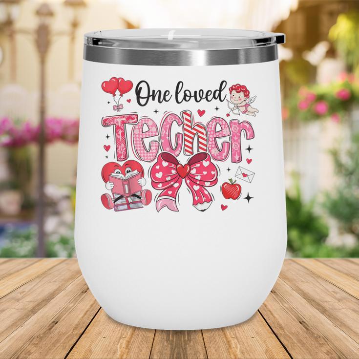 HUGvyn One Loved Teacher Valentine Book Heart Reading Bow Wine Tumbler