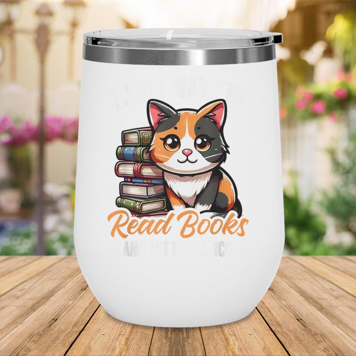 Kawaii Feline Book Reading Read Books Pet My Calico Cat Men Women Wine Tumbler