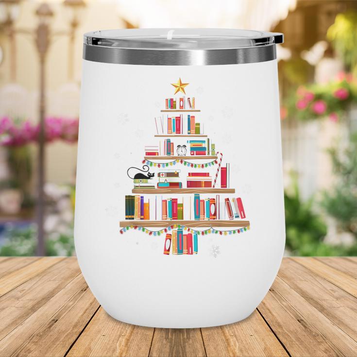 Library Books Christmas Tree Teacher Xmas Snowflake Wine Tumbler