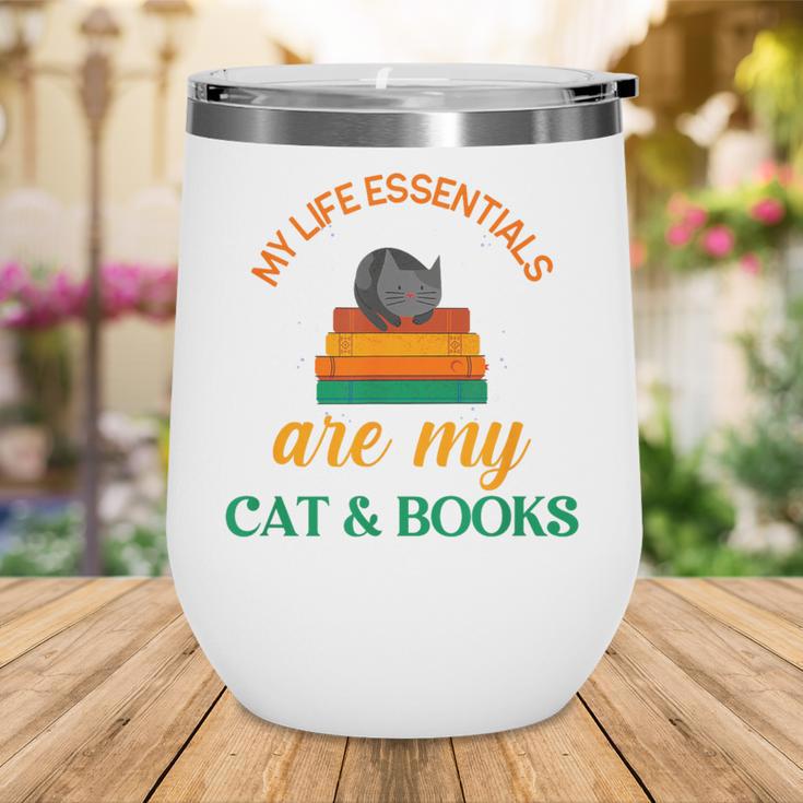 My Life Essentials Are Cat And Books Wine Tumbler My Life Essentials Are Cat And Books Wine Tumbler