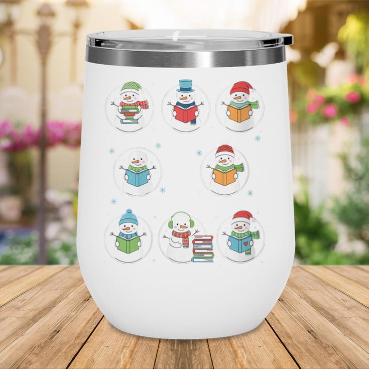 Literary Winter Reading Snowmen Cozy Book Lover Pattern Wine Tumbler