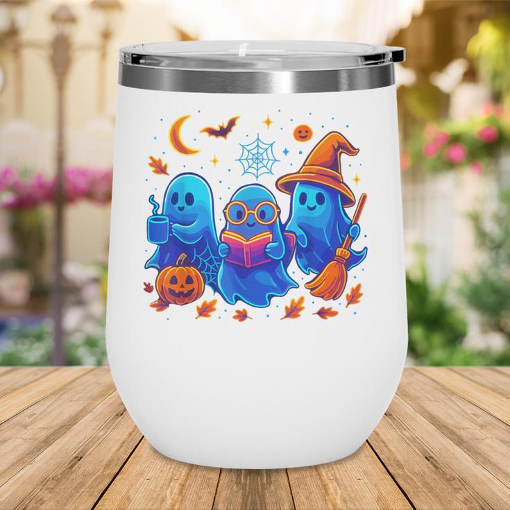 Little Ghost Coffee Tee Spooky Season Ghost Reading Book Wine Tumbler