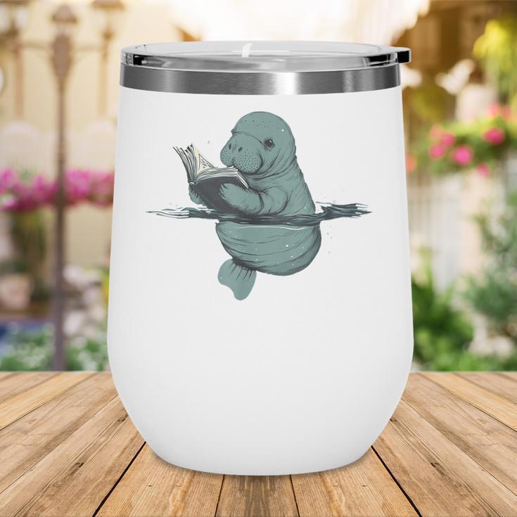 Manatee Reading Book Bookworm Manatees Ocean Animal Lover Wine Tumbler