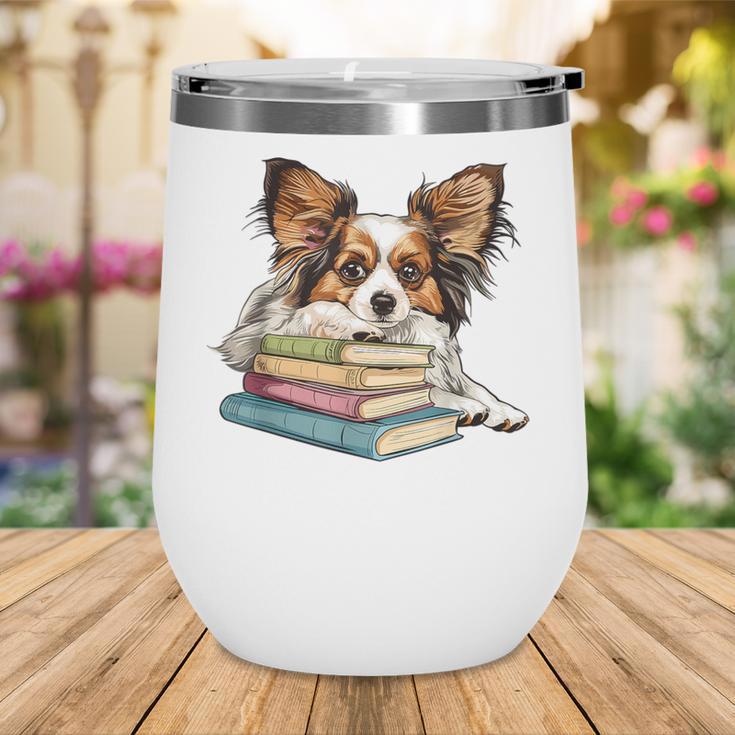 Papillon Books Reading Dog Breed Graphic For Men Women Kids Wine Tumbler