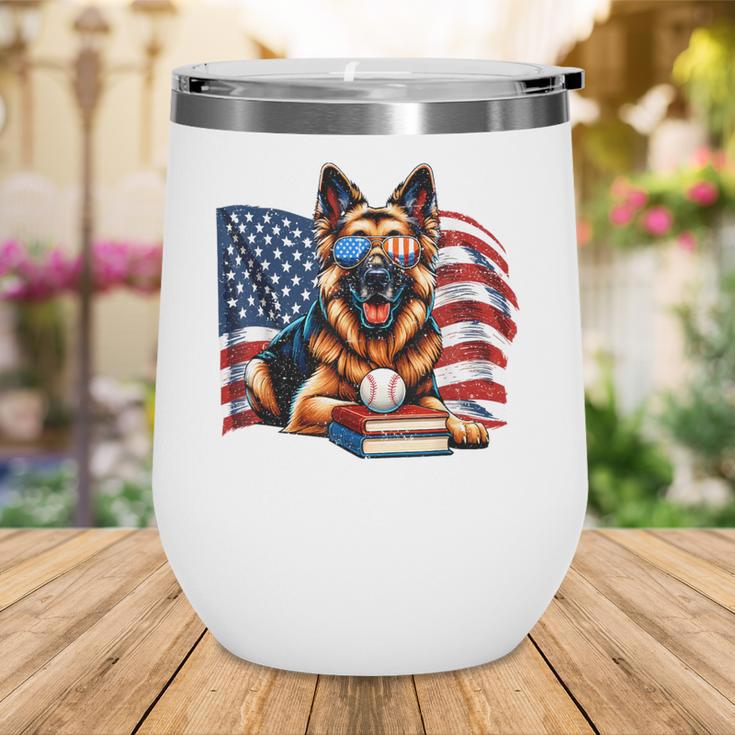 Patriotic German Shepherd Books Baseball USA Flag Vintage Wine Tumbler