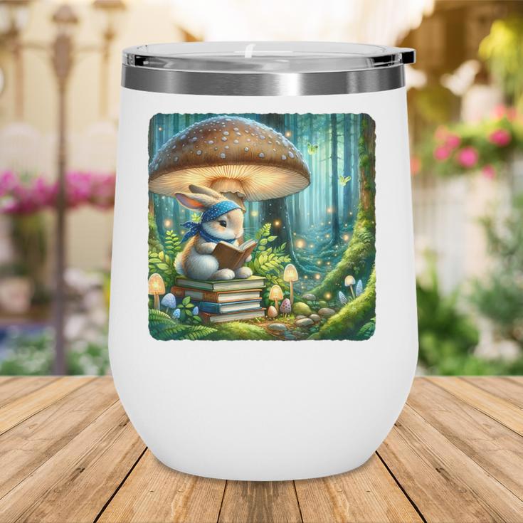 Rabbit Reading Book Under Large Mushroom Easter Bandana Wine Tumbler