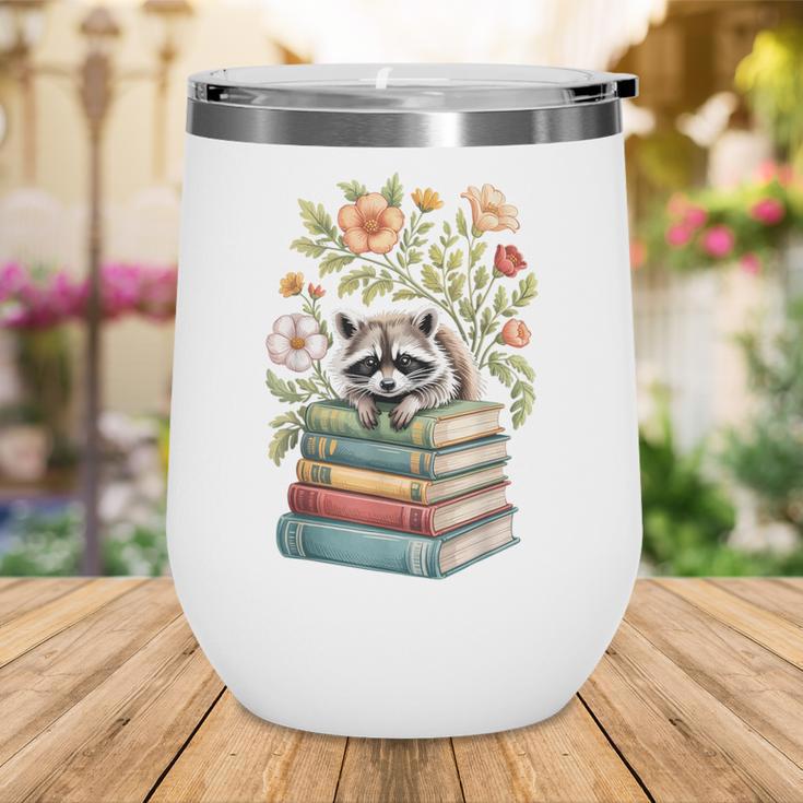 Raccoon Books Reading Flowers Wine Tumbler
