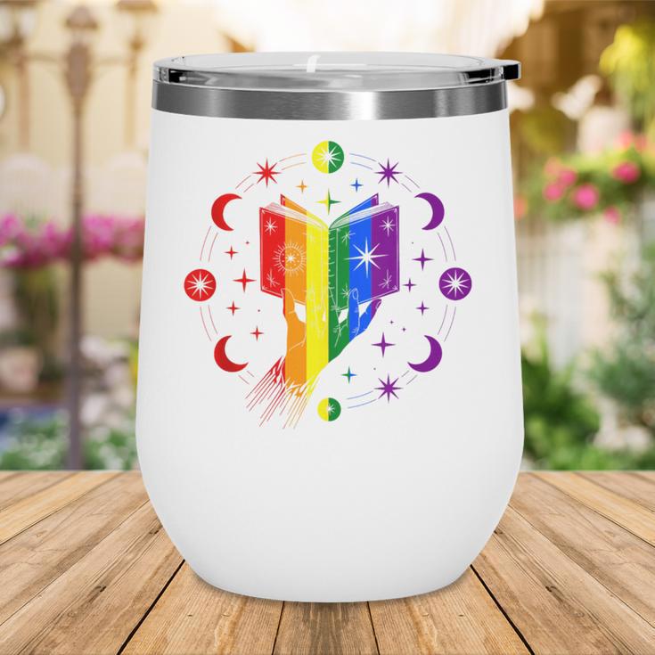 Rainbow Book With Stars And Moon Phases Gay Pride LGBT Wine Tumbler