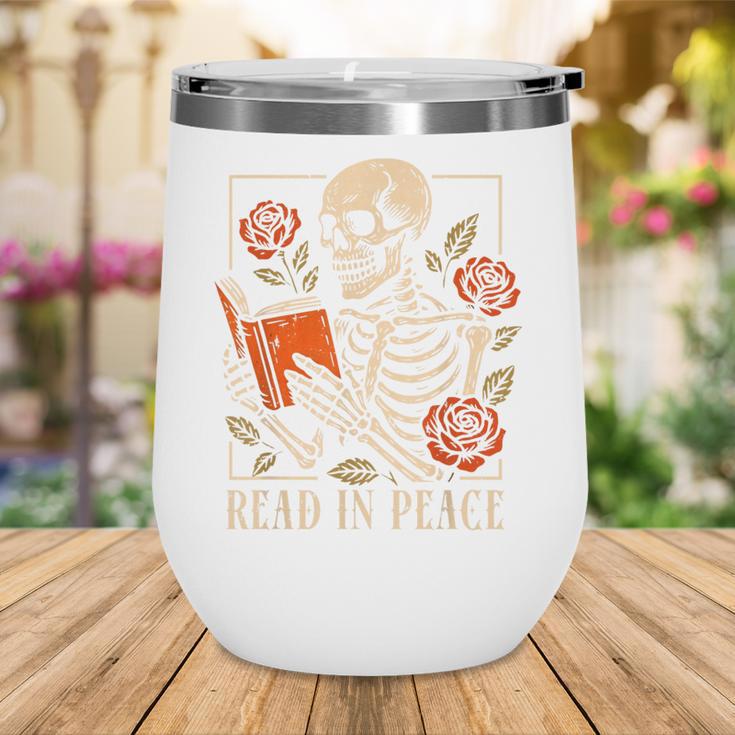 Read In Peace Skeleton Reading Book Halloween Teacher Wine Tumbler