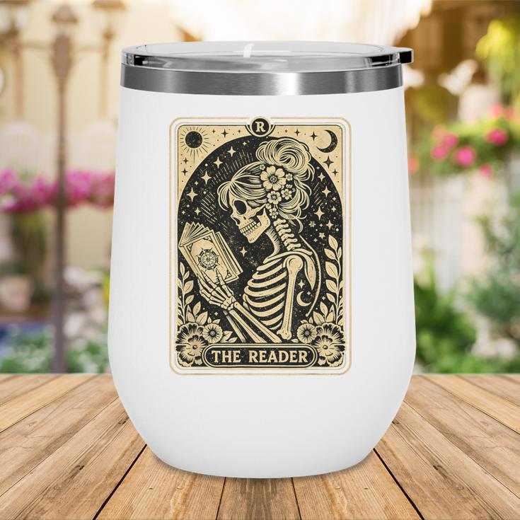 The Reader Tarot Card Book Lover Skeleton Reading Book Wine Tumbler