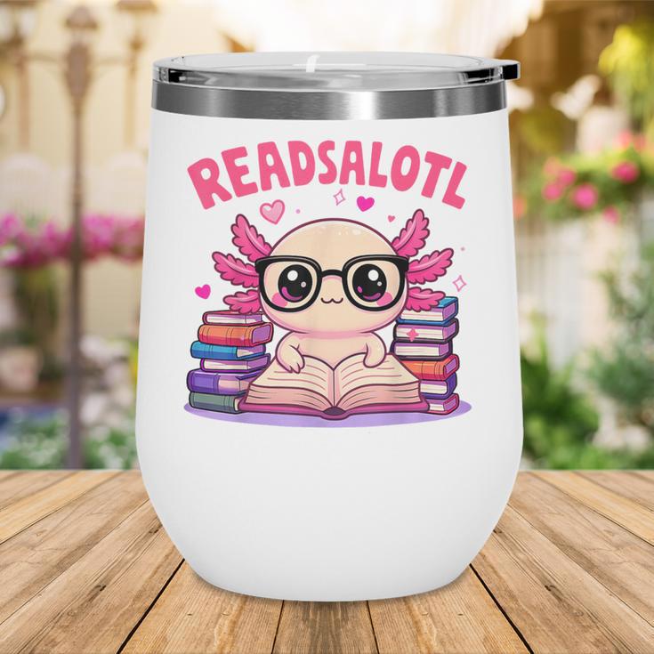 Readsolotl Pink Kawaii Axolotl Book Lover Reading Wine Tumbler