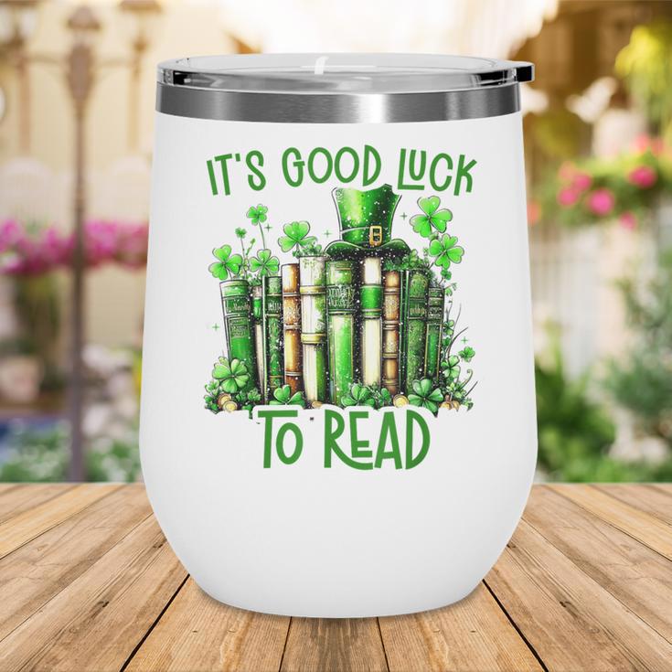 Retro Book Lucky Reading Teacher St Patrick's Day -Adults Small Cotton Blend Polyester Blend Short Sleeve Wine Tumbler