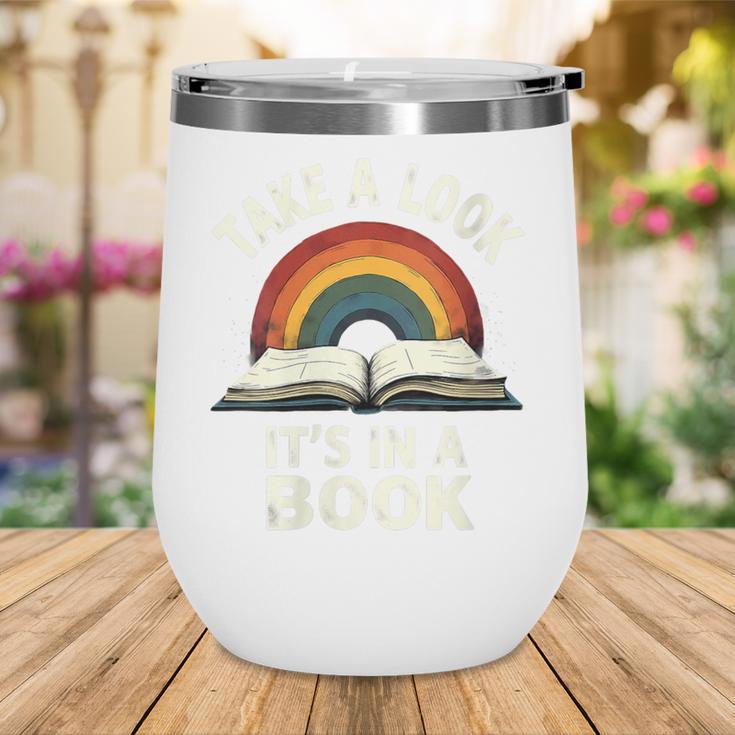 Retro Rainbow Take A Look It's In A Book Reading Wine Tumbler