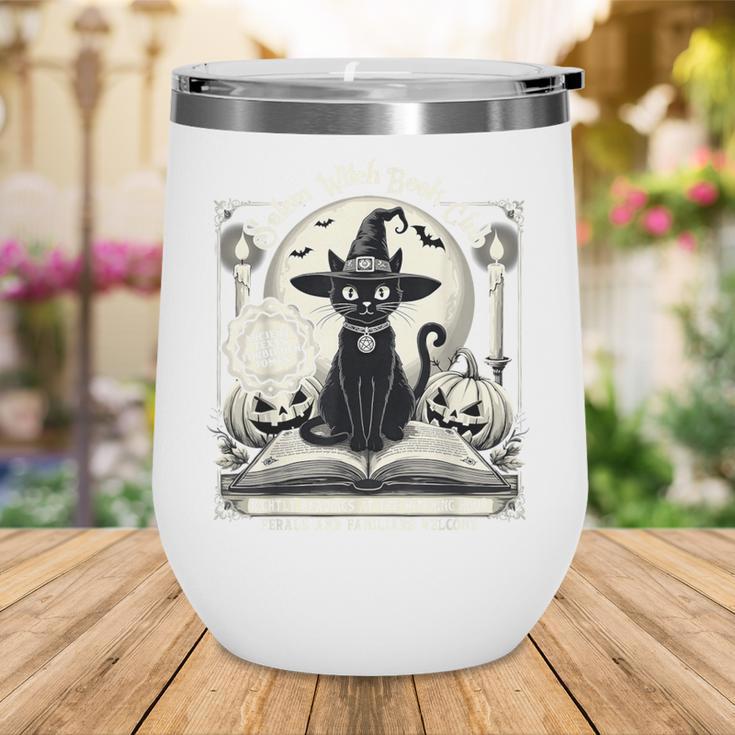 Salem Witch Book Club Vintage Halloween Cat Book Lover Wine Tumbler