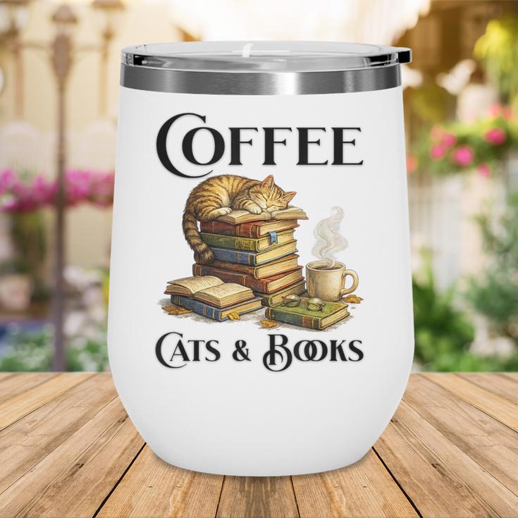 Sleeping Cat And Books With Coffee Lover Wine Tumbler