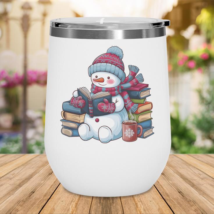 Snowman Reading Book Lovers Christmas Bookworm Librarian Wine Tumbler