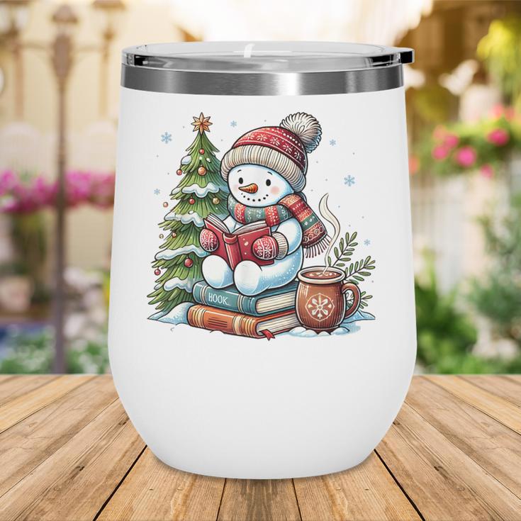 Snowman Reading Book Lovers Christmas Librarian Bookworm Wine Tumbler