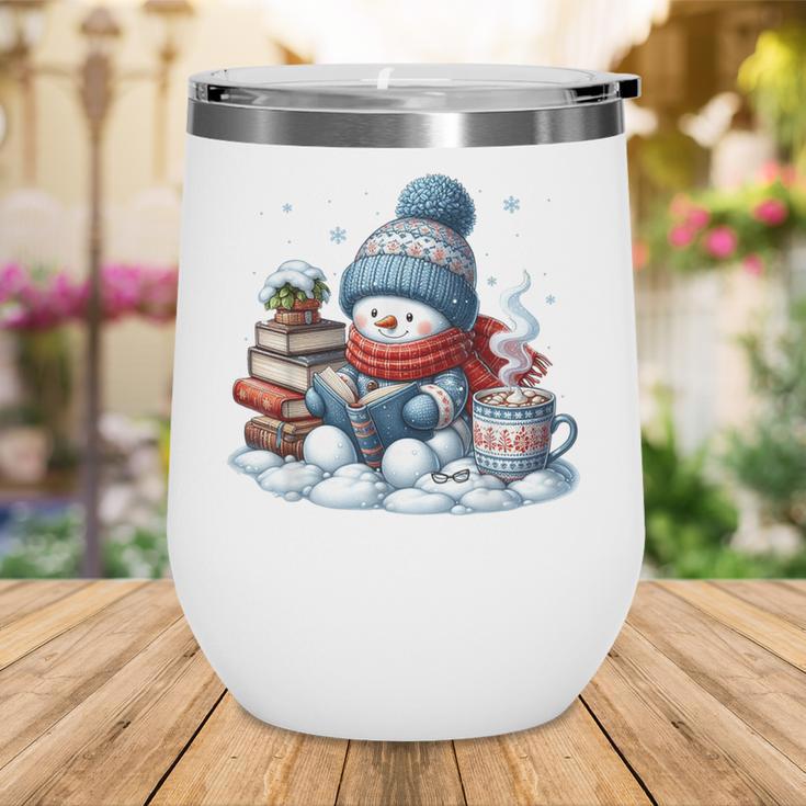 Snowman Reading Books Lovers Librarian Bookworm Christmas Wine Tumbler