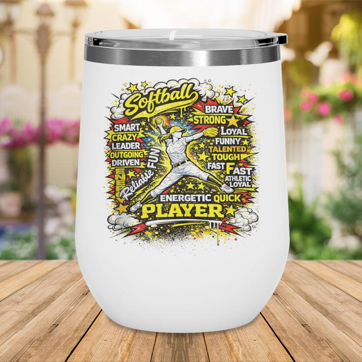 Softball Pitcher Best Traits Brave Retro Pop Comic Book Art Wine Tumbler