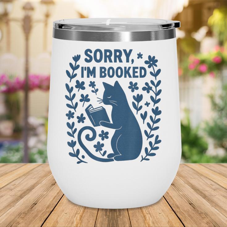 Sorry I'm Booked Cat Reading Book Boho Flowers Vintage Wine Tumbler