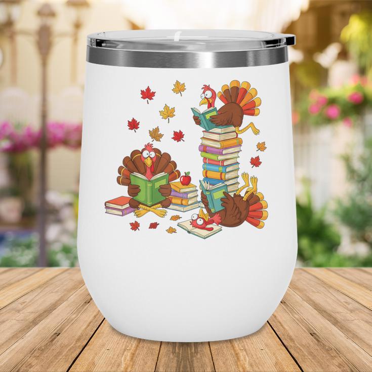 Turkey Reading Books Fall Librarian Book Lover Teacher Kids Wine Tumbler