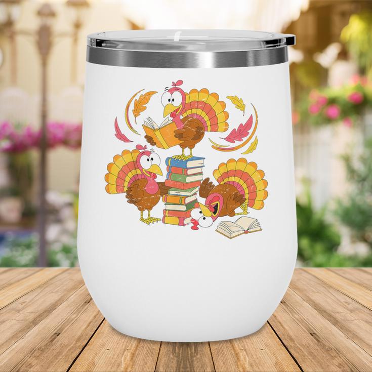 Turkey Reading Books Fall Thanksgiving Teacher Librarian Wine Tumbler
