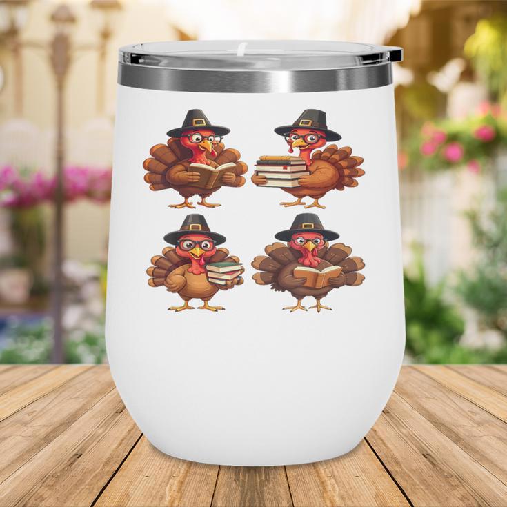Turkey Reading Books Shirt Thanksgiving Turkey Bookworm Wine Tumbler